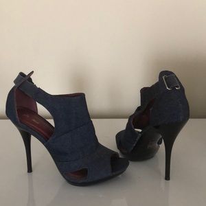 Dark denim open peep toe heels